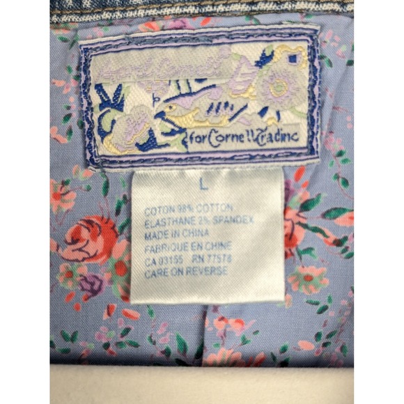 April Cornell Denim Jacket Floral Button Western Country Boho Indie Festival - Picture 5 of 10